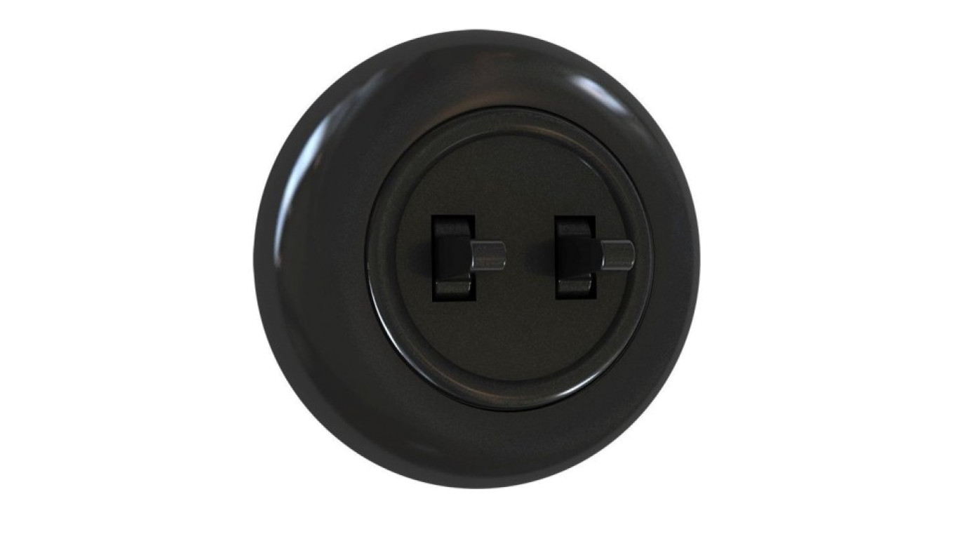 Włącznik światła podtynkowy podwójny z ramką 10AX 250V IP20 czarny połysk