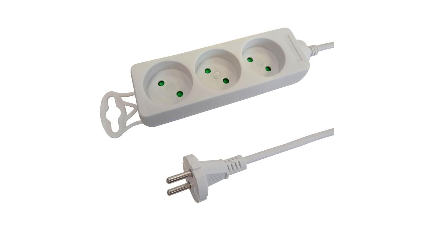 Przedłużacz 3-gniazdowy, 3m biały, b/u 2x1,0mm OWY / 24220