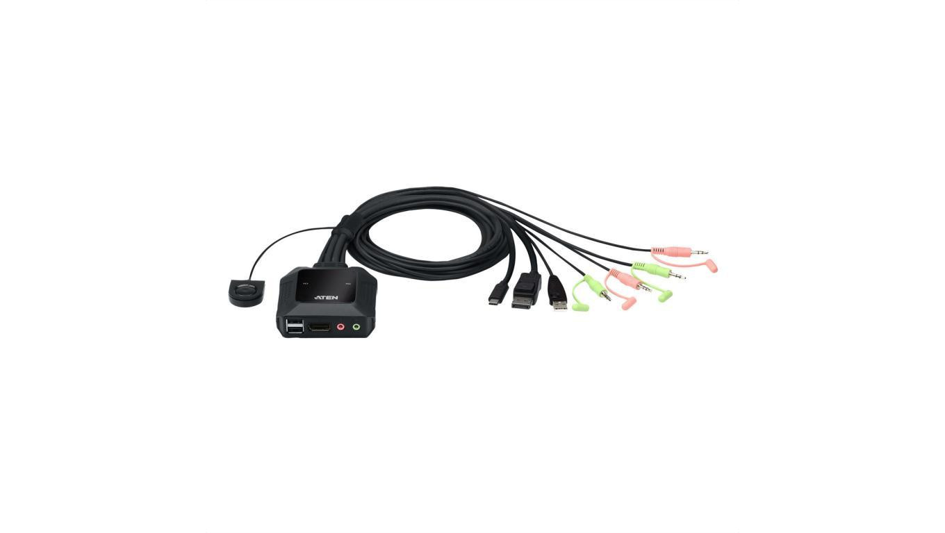 ATEN CS52DP 2-portowy przełącznik KVM z USB typu C na kabel hybrydowy DP