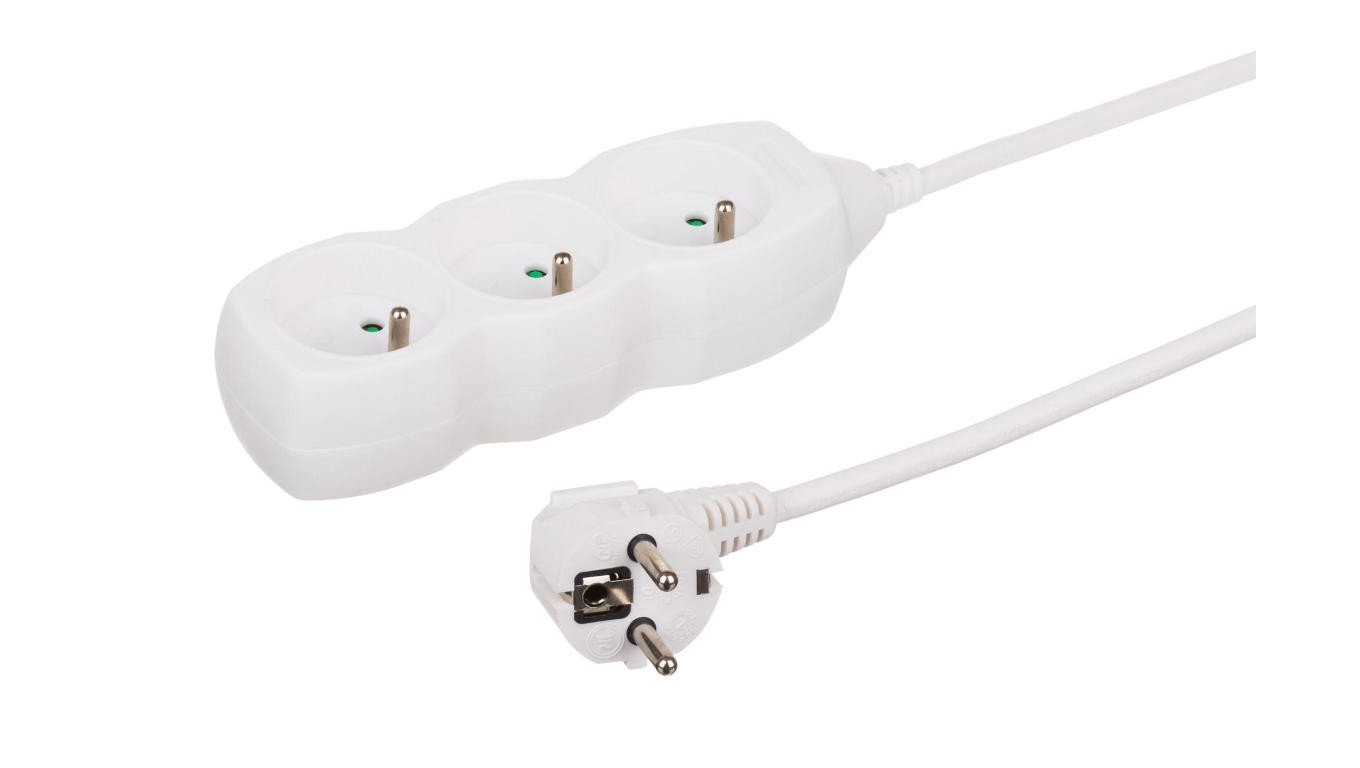 Przedłużacz 3-gniazdowy, 3m biały, 3x1,0mm OWY 34330