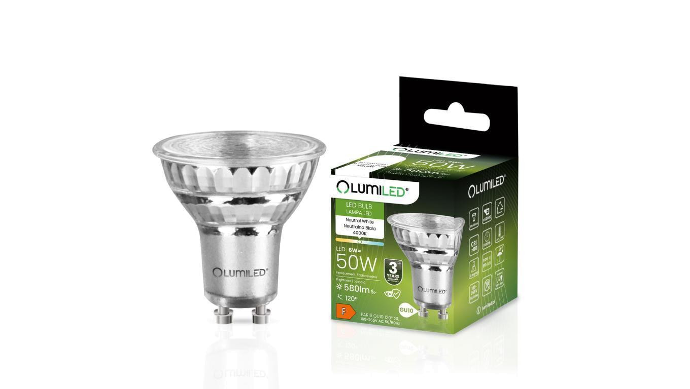 Żarówka LED GU10 6W = 50W 580lm 4000K Neutralna 120 Szklana Lumiled