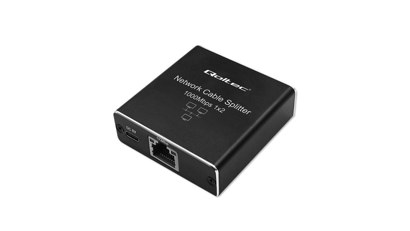Qoltec Rozdzielacz Splitter mini SWITCH 1x2 port RJ45 1000Mbps USB-C Aluminium