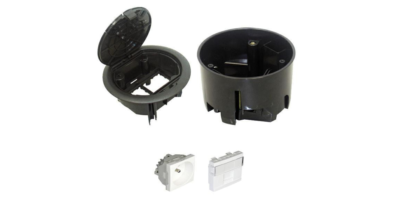 EFAPEL FLOOR BOX puszka podłogowa okrągła EFAPEL 1x gniazdo 230V z/u + 1x gniazdo RJ45 kat. 5e UTP nieekranowane