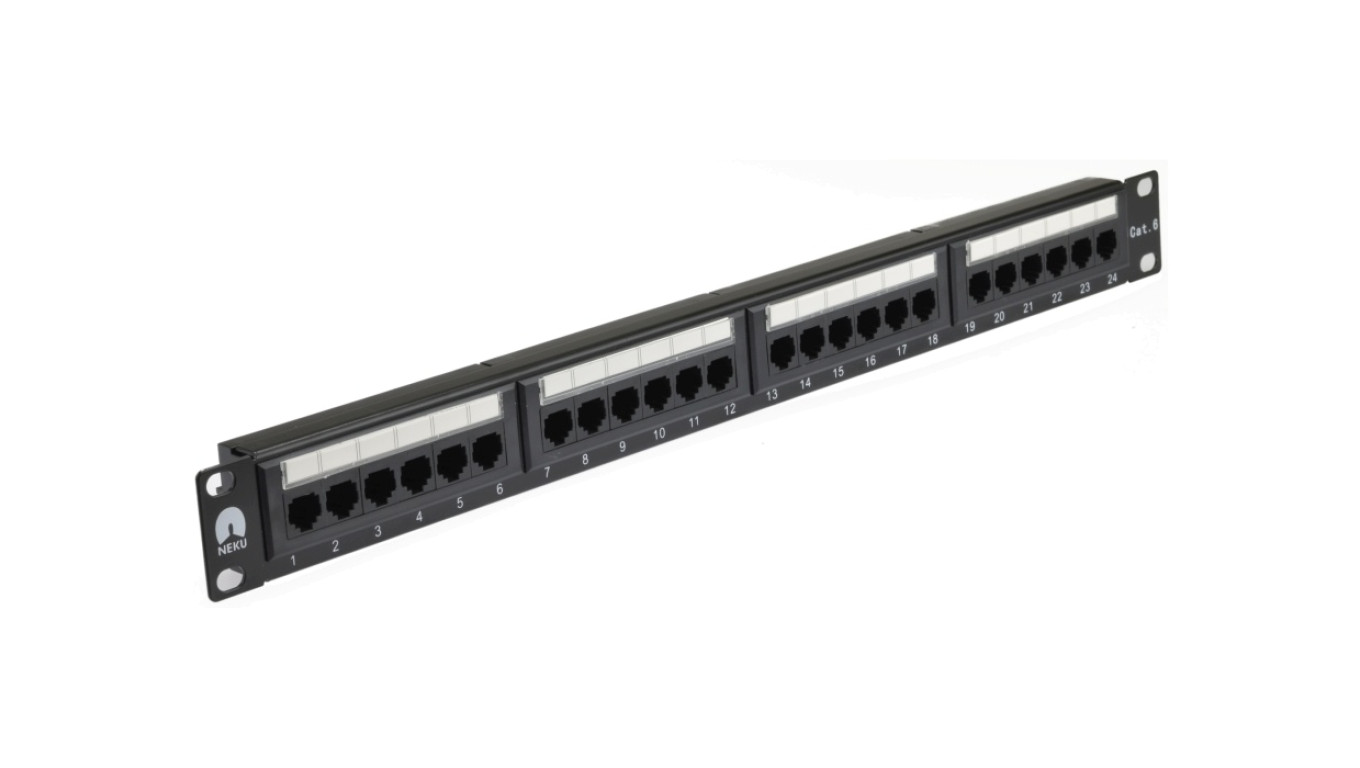 Patch panel RACK 19cali kat.6 24p UTP 1U czarny NEKU