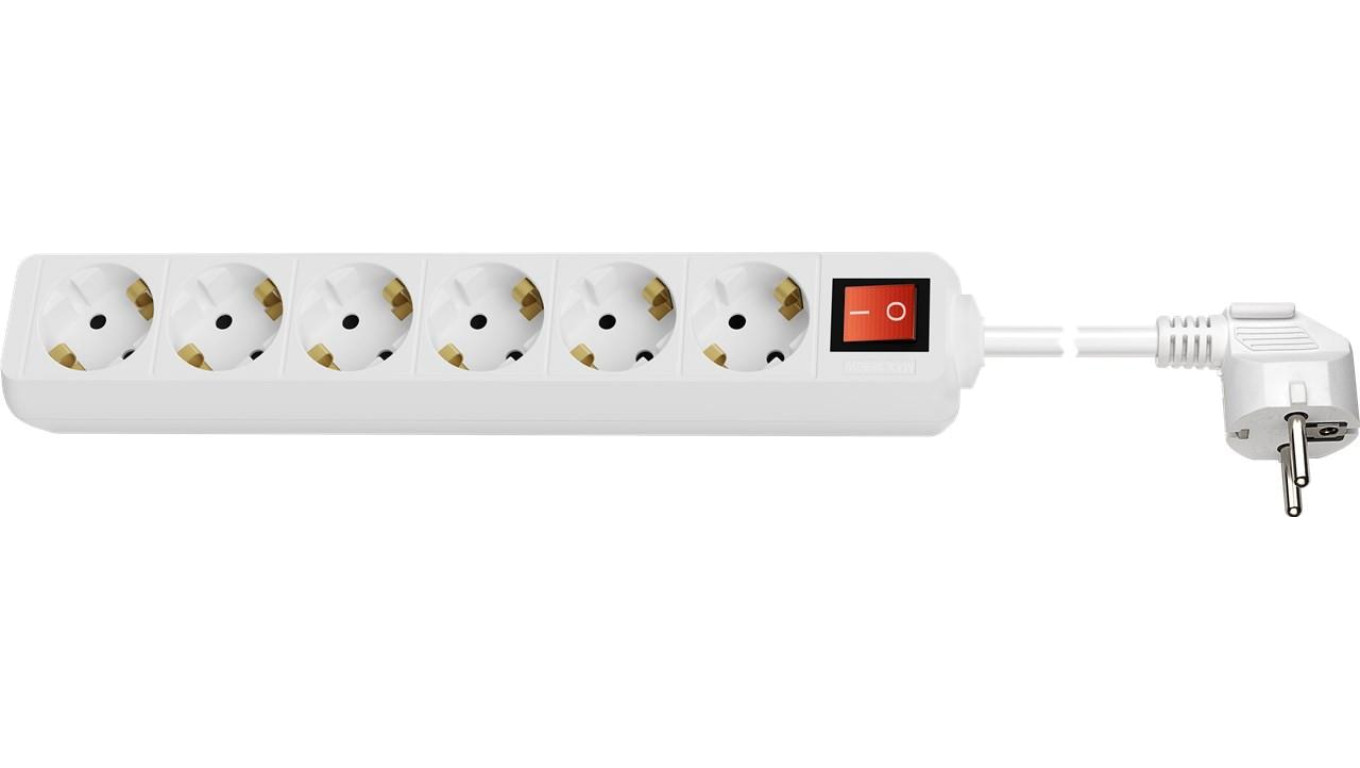Listwa zasilająca z 6 gniazdami i wyłącznikiem, 5 m, biały - Długość kabla 5 m