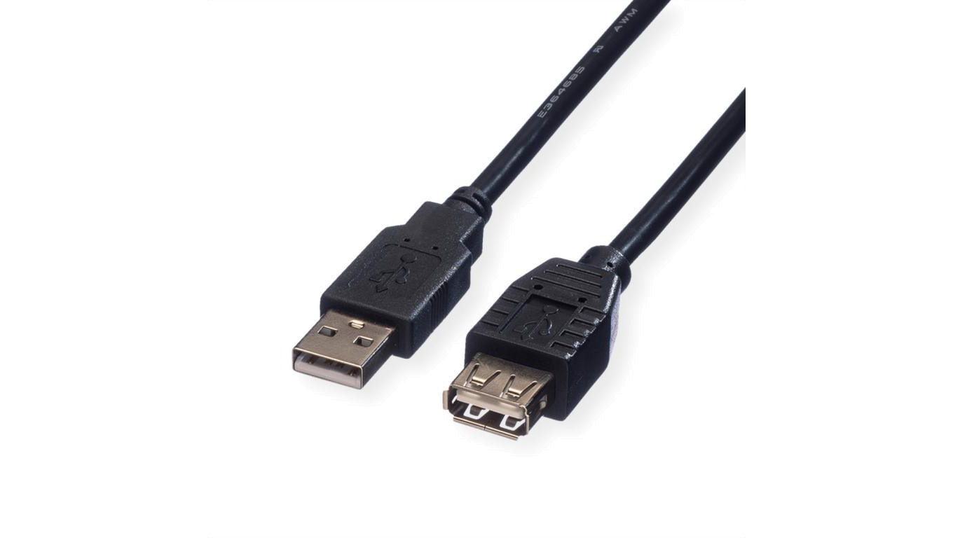 ROLINE USB 2.0 Kabel, type A-A, M/F, zwart, 0,8 m