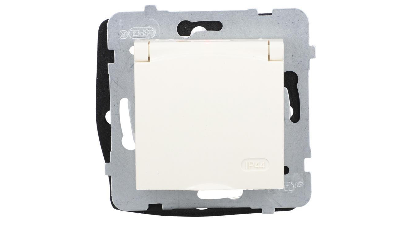 ARIA Gniazdo bryzgoszczelne z/u IP44 wieczko kolor ecru GPH-1UZ/m/27/w