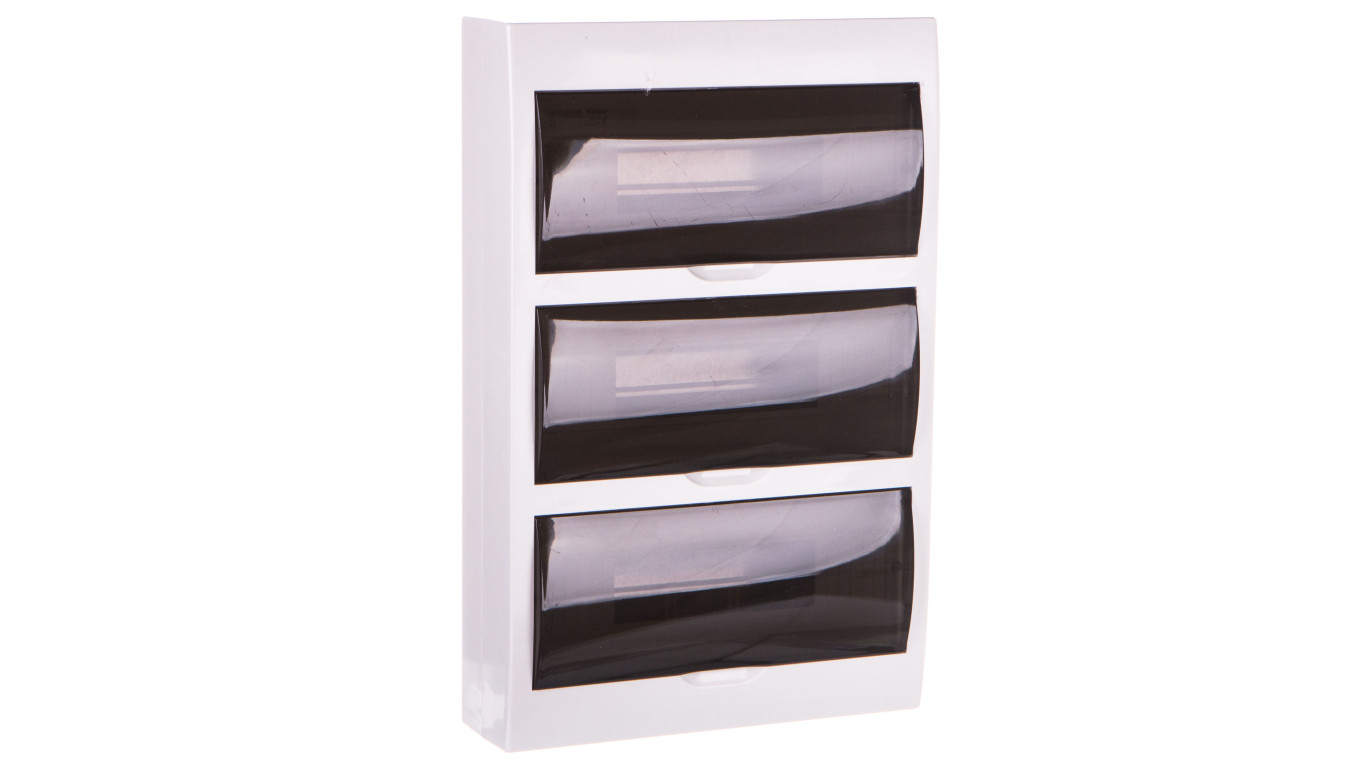 Rozdzielnica modułowa tworzywo 3x12 natynkowa IP40 IK06 N+PE II klasa drzwi transparentne szare DB312S 3X12P/SMD biały 3836