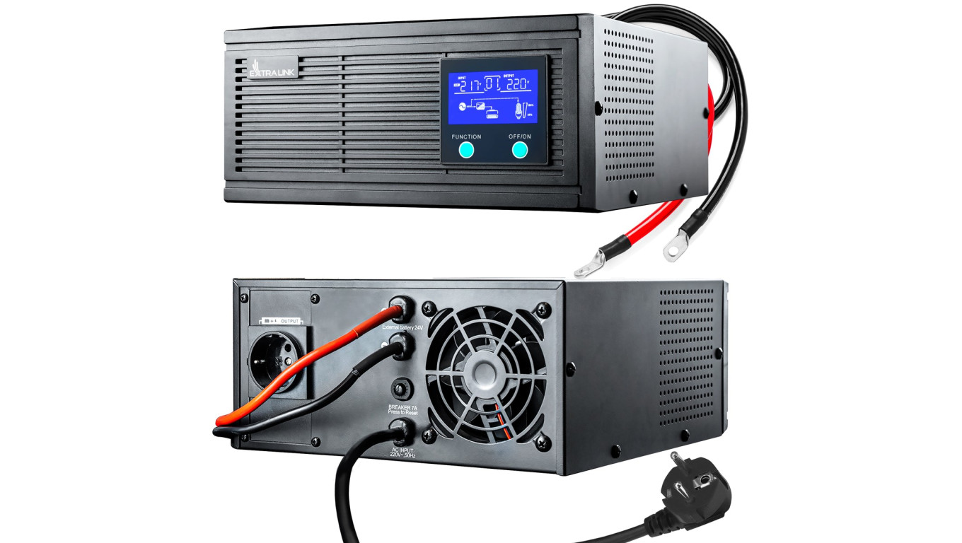 Inwerter Czysta sinusoida, napięcie akumulatora 24V DC Extralink Piorun 1500VA/1200W