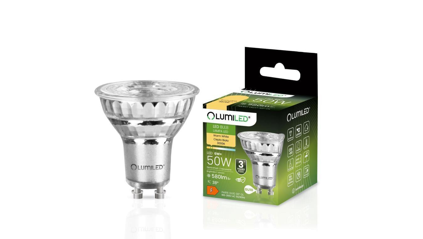 Żarówka LED GU10 6W = 50W 580lm 3000K Ciepła 38 Szklana Lumiled