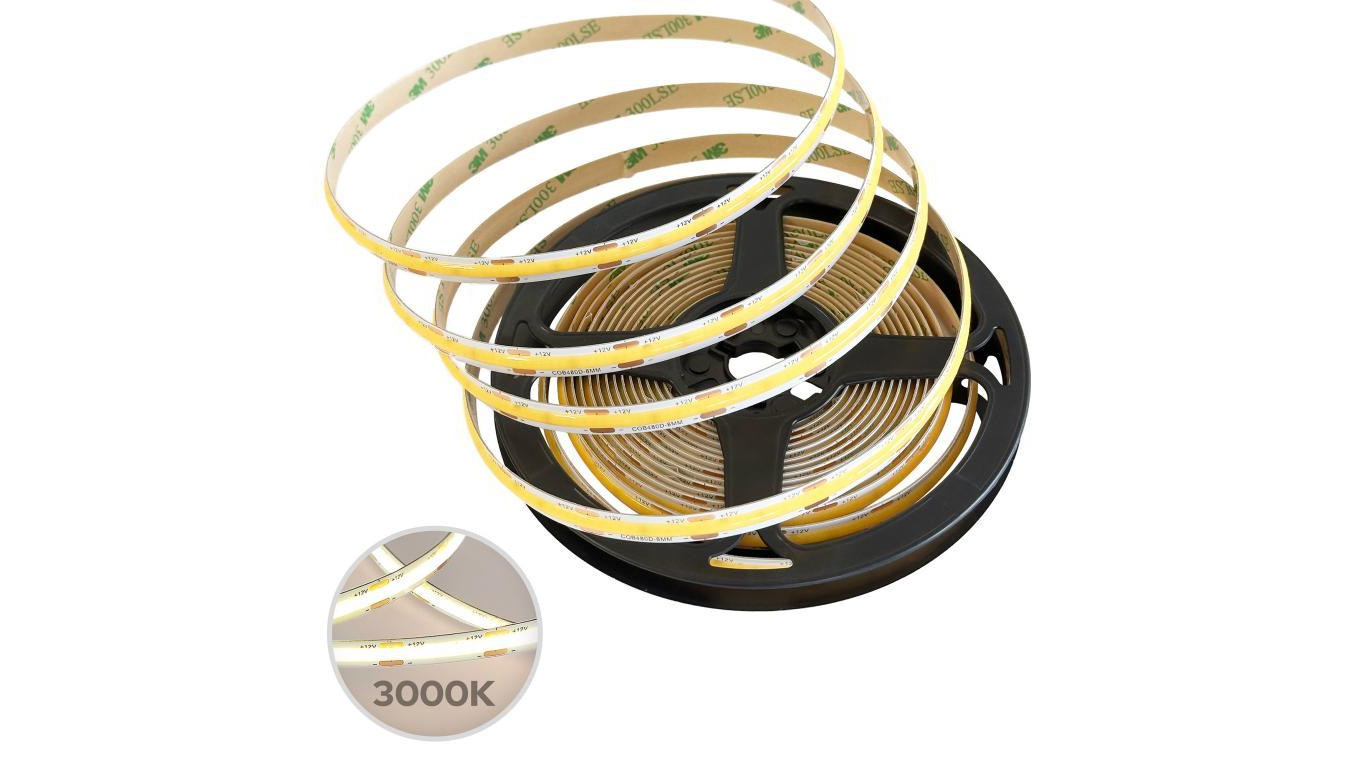 Taśma NASTRO LED COB 12W/m WW barwa ciepła, DC 12V, 480LED/m, CRI90, IP22, 3000K, 5m rolka, EDO777648
