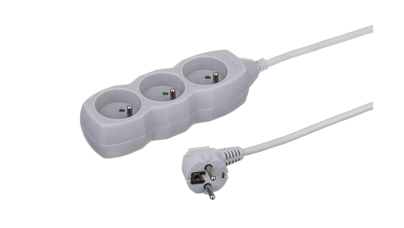 Przedłużacz 3-gniazdowy, 1,5m szary, 3x1,0mm OWY / 24226