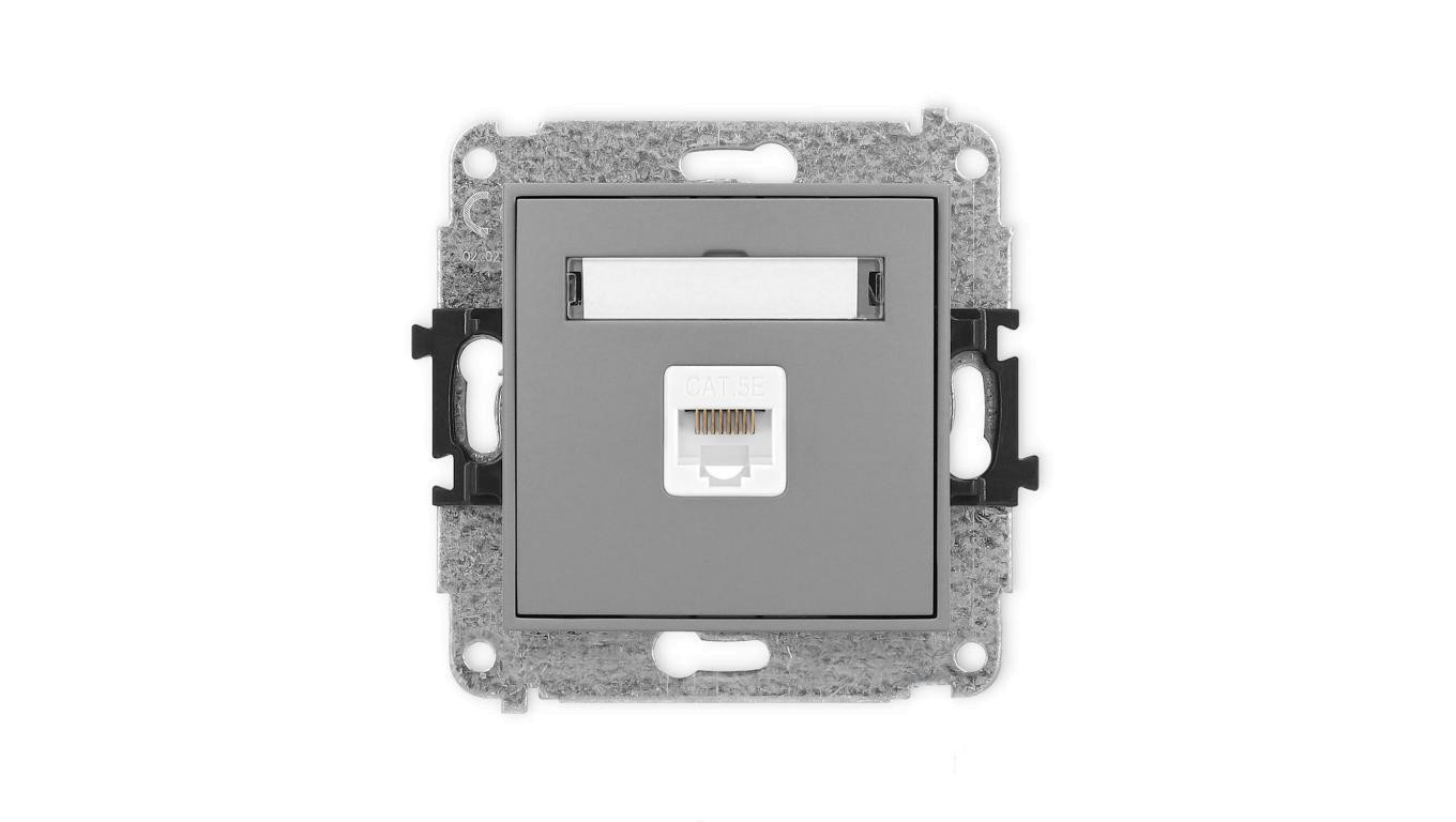 ICON Mechanizm gniazda komputerowego pojedynczego 1xRJ45, kat. 5e, 8-stykowy szary mat 27IGK-1