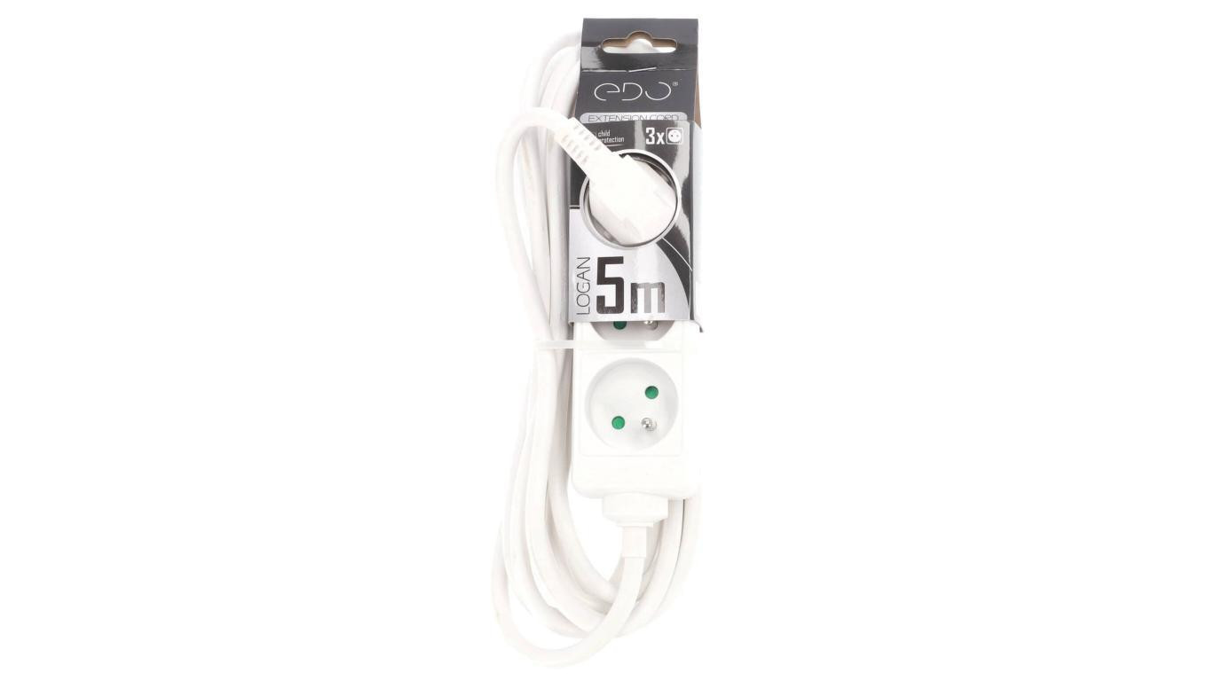 Przedłużacz domowy przenośny LOGAN White 3 - krotny z uziemieniem 5m EDO777553 EDO