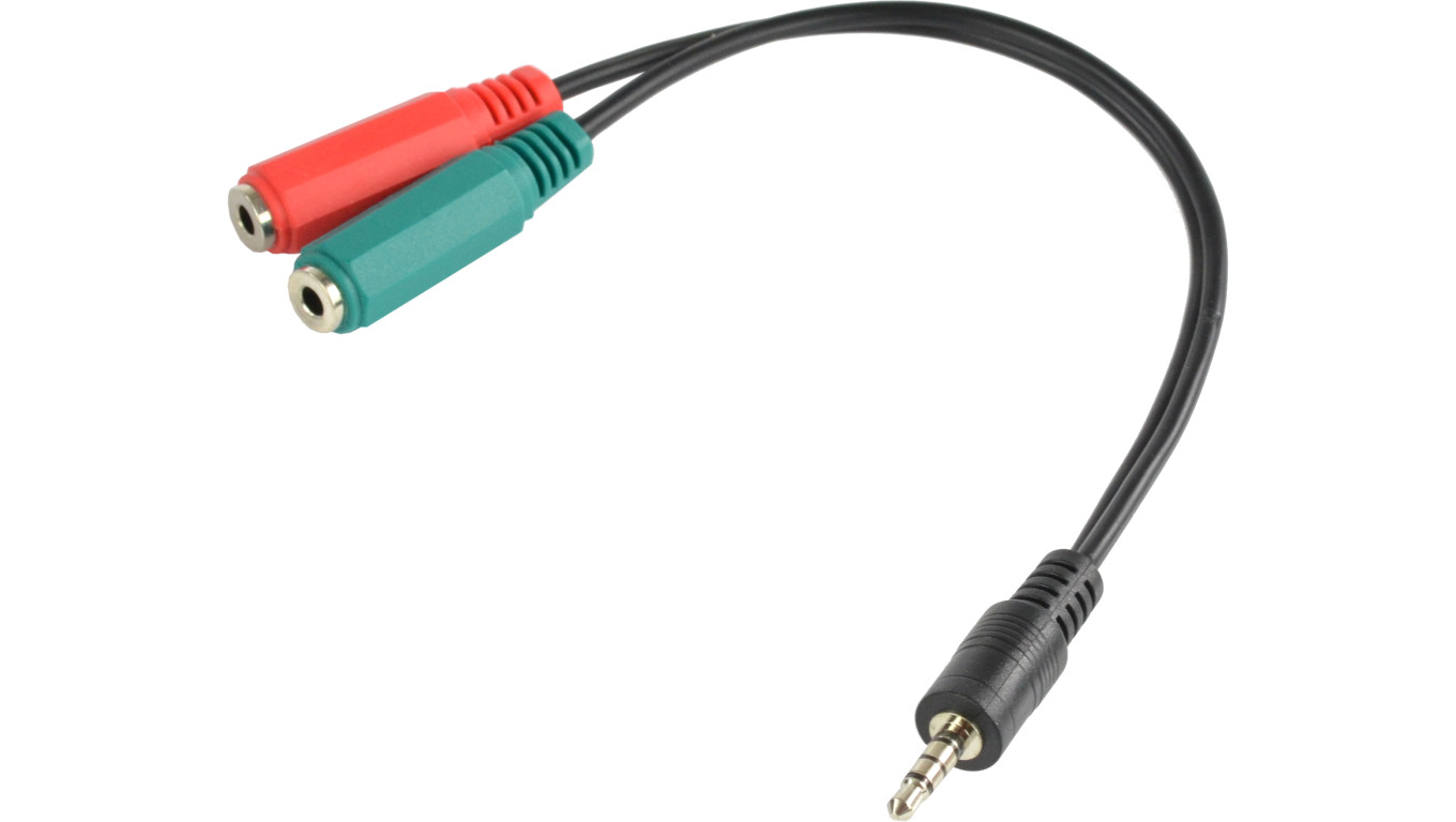Adapter mini JACK stereo (M) - mini JACK (F) x2 (słuchawki i mikrofon) 12cm