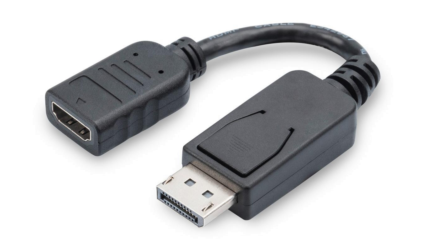 Kabel DP/HDMI A M/Ż z zatrzaskiem czarny 0,15m DisplayPort 1080p 60Hz FHD AK-340400-001-S
