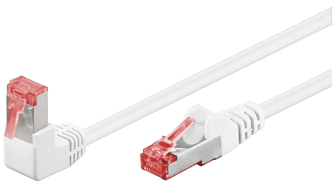 CAT 6Kabel łączący 1x 90 pod kątem,S/FTP (PiMF), biały - Długość kabla 10 m