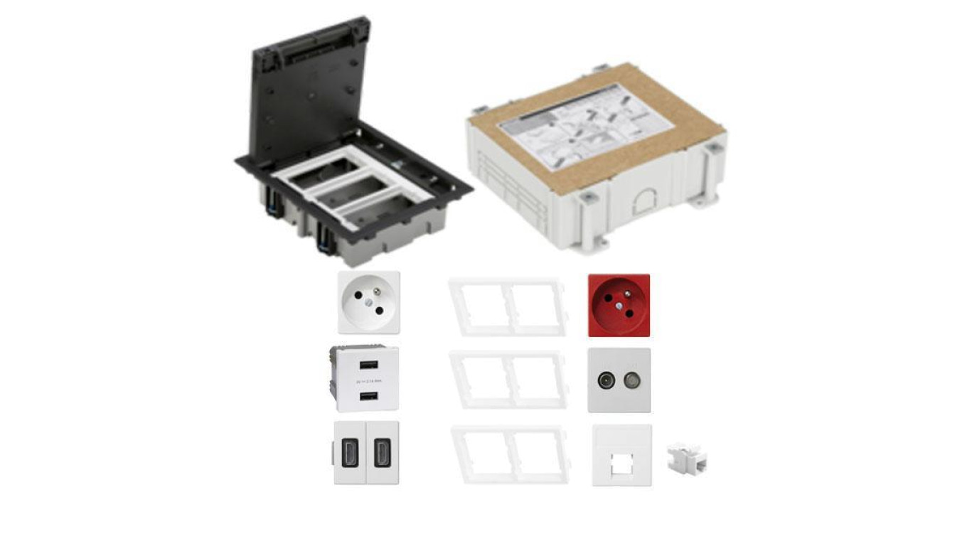 KONTAKT SIMON FLOOR BOX puszka podłogowa 1x gniazdo z/u + 1x DATA +1x RTV-SAT+ 1x gniazdo RJ45 kat.6 + 2x gniazdo HDMI + 1x USB