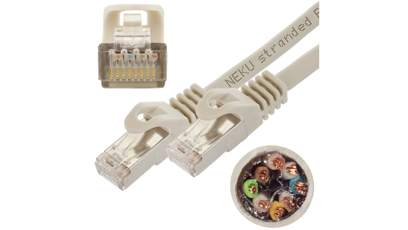 Patchcord S/FTP kat.7 PiMF kabel sieciowy LAN 2x RJ45 linka PoE szary 1m NEKU