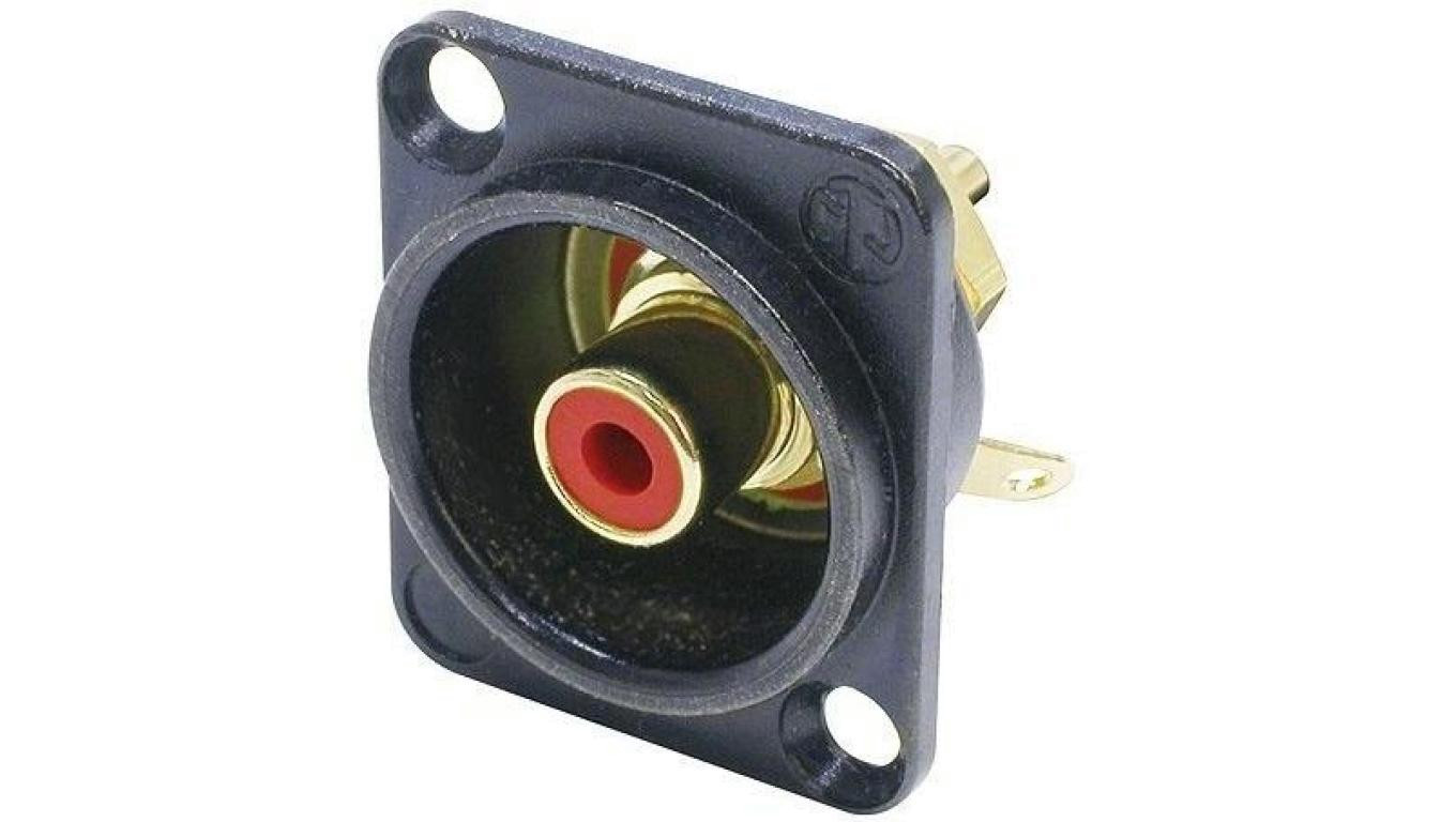 NEUTRIK Gniazdo tablicowe panelowe RCA Cinch pozłacane czarne, izolacja czerowna NF2D-B-2