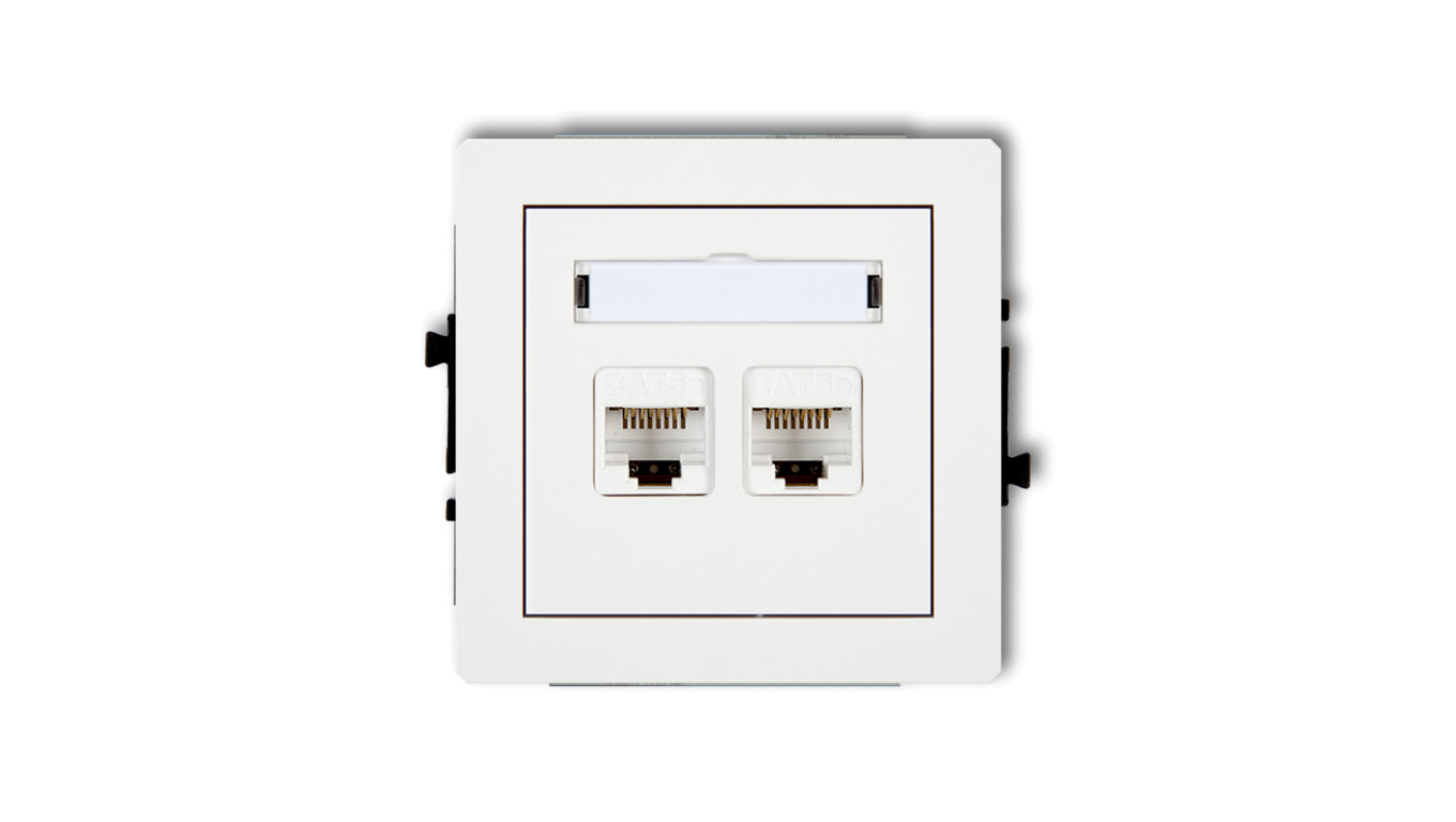 DECO Mechanizm gniazda komputerowego podwójnego 2xRJ45, kat. 5e, 8-stykowy, biały mat 25DGK-2