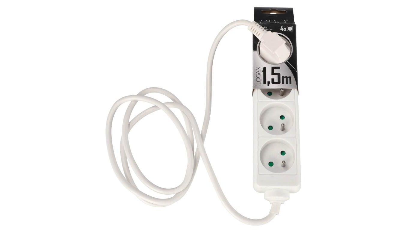 Przedłużacz domowy przenośny LOGAN White 4 - krotny z uziemieniem 1,5m EDO777554 EDO