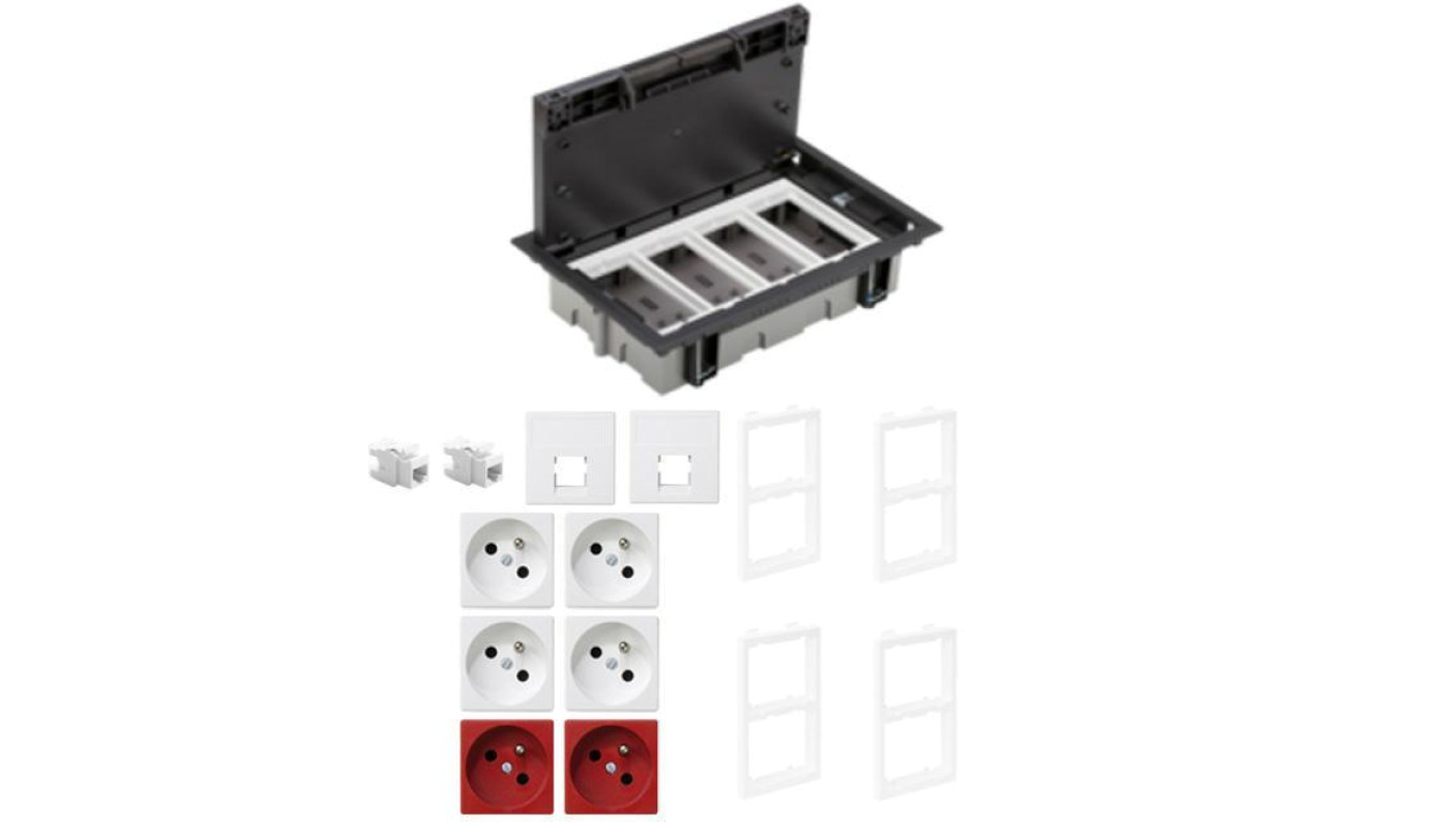 KONTAKT SIMON FLOOR BOX puszka podłogowa 4x gniazdo z/u + 2x DATA + 2x gniazdo RJ45 kat. 6 nieekranowane do podłóg technicznych