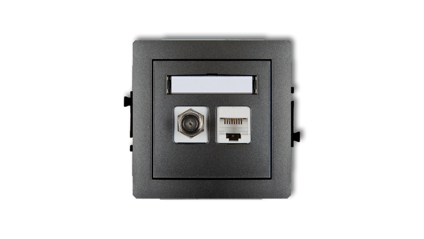 DECO Gniazdo antenowe pojedyncze typu F (SAT) + gniazda komputerowe pojedyncze 1xRJ45 kat. 5e 8-stykowy grafitowy 11DGFK-1 yy
