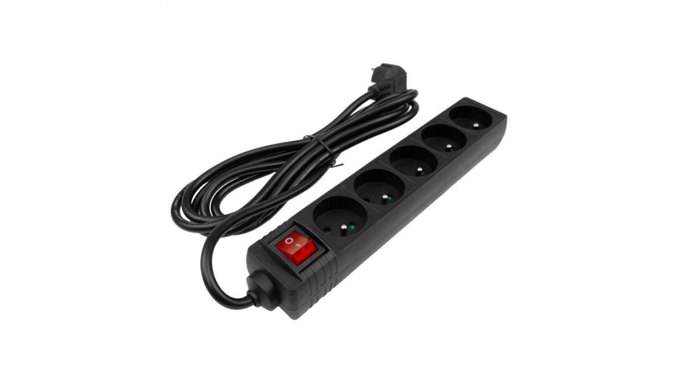 Przedłużacz 5 gniaz. 3m z/u z wyłącznikiem CZARNY
