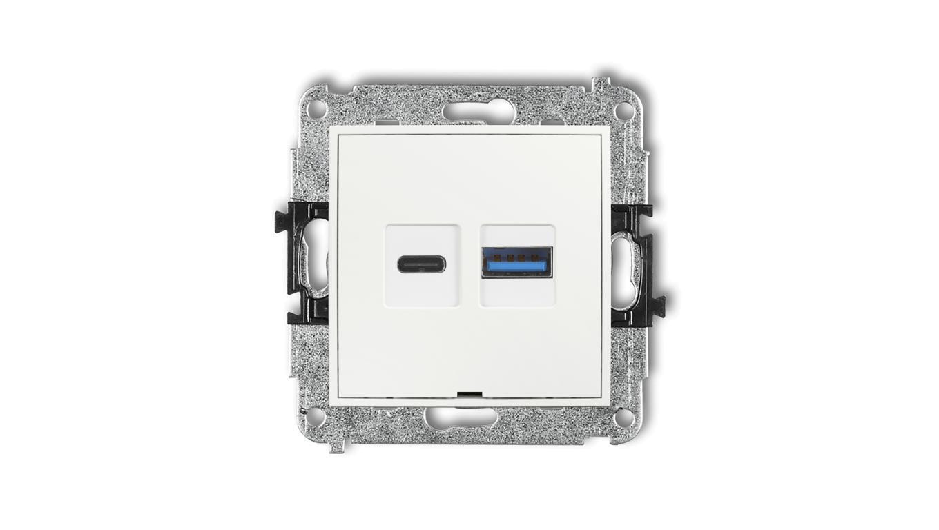 MINI Mechanizm ładowarki USB podwójnej USB C + USB A, 30W max., bez pola opisowego biały MCUSBBO-10