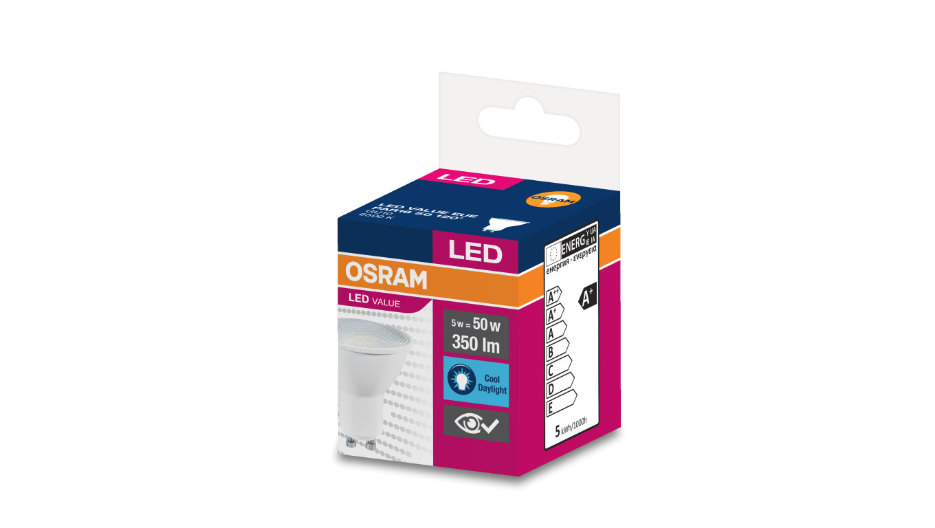 Żarówka LED VALUE PAR16 35 GU10 4,5W 350lm 6500K 865 120st. 4058075198739