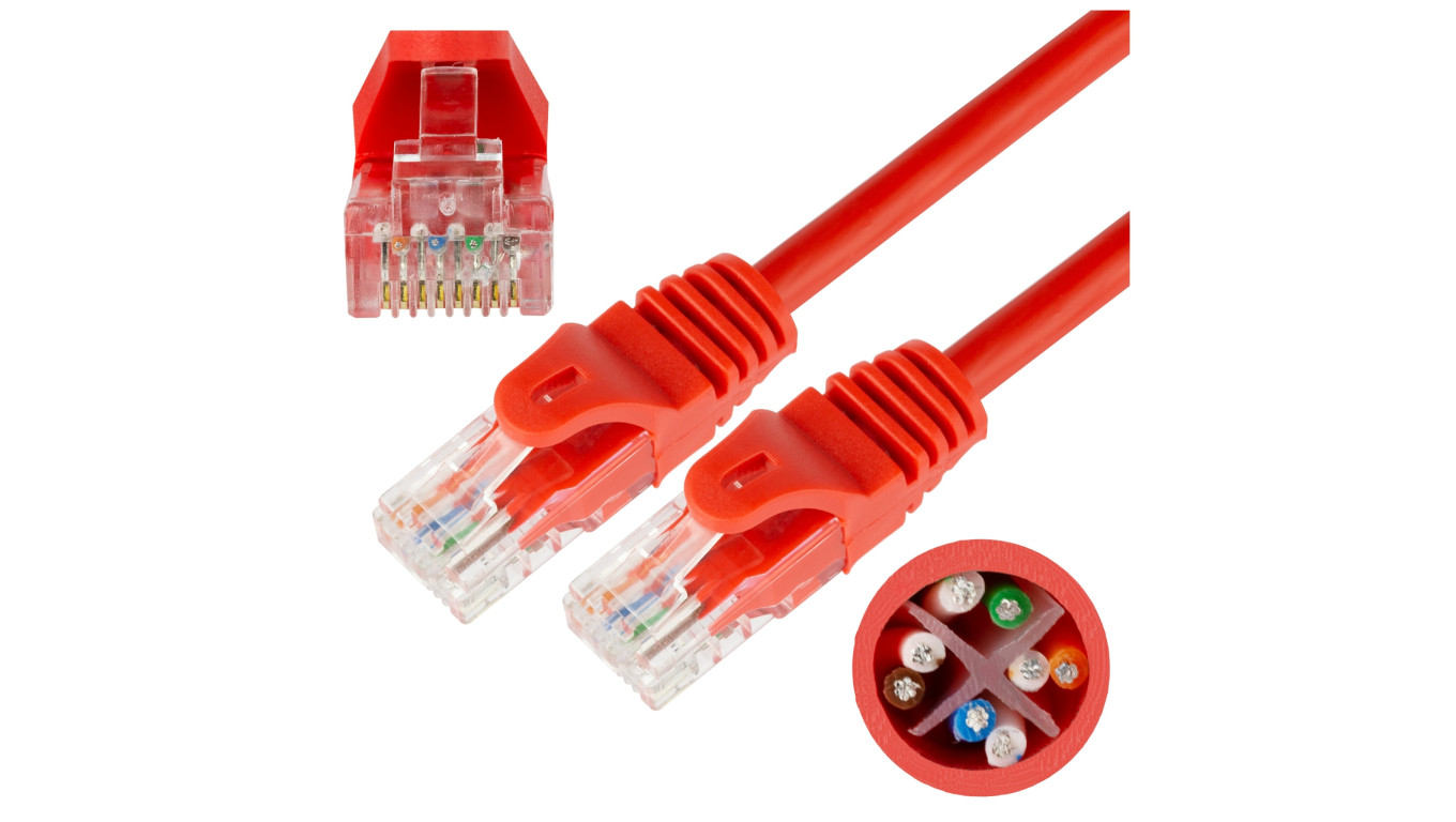 Patchcord UTP kat.6 kabel sieciowy LAN 2x RJ45 linka czerwony 0,25m NEKU