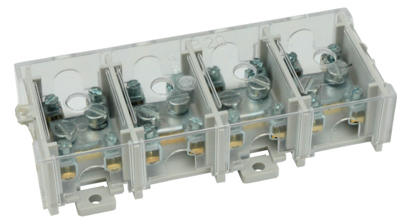 Odgałęźnik instalacyjny 4-torowy (1x25mm²/4x6mm²) LZ4*25/6P mocowanie do podłoża i TS 35, z pokrywą, szary 84171002