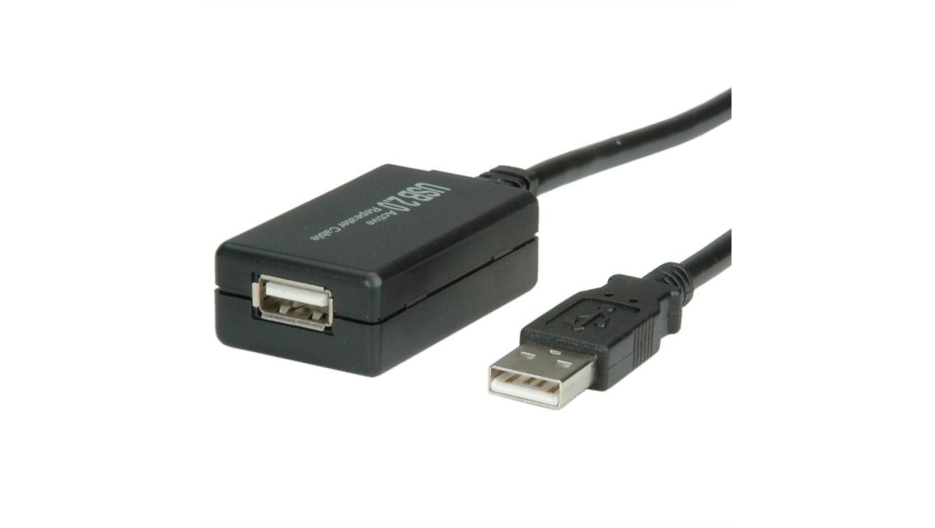 Przedłużacz VALUE USB 2.0 z aktywnym repeaterem, czarny, 12 m