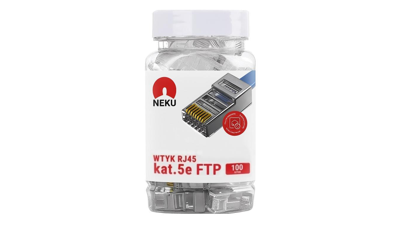 Wtyk modularny RJ45 8P8C kat.5e ekranowany FTP uniwersalny drut linka NEKU opakowanie SŁOIK 100szt.