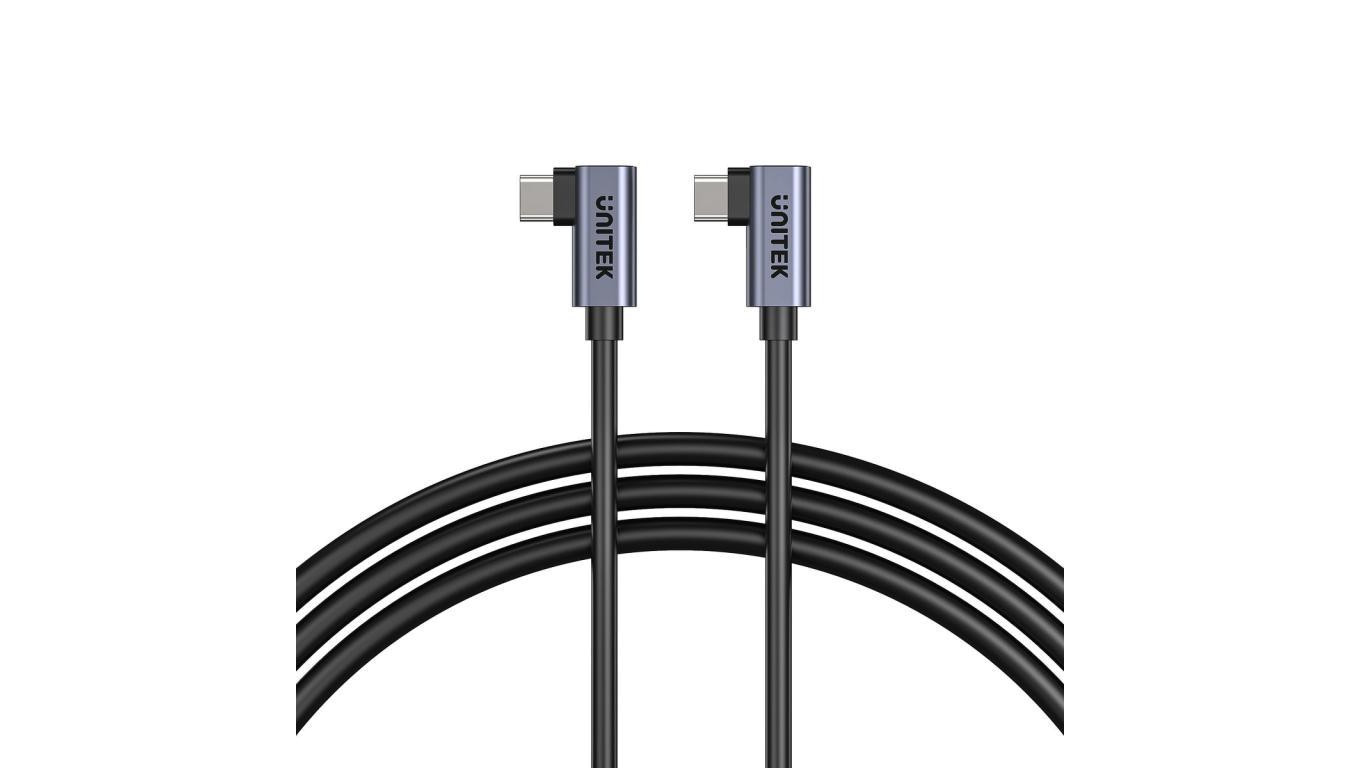 UNITEK Kabel USB 2.0 typ-C (wtyk / wtyk) kątowy Quick Charge 2.0 Power Delivery 3.0 (100W) czarny 1m