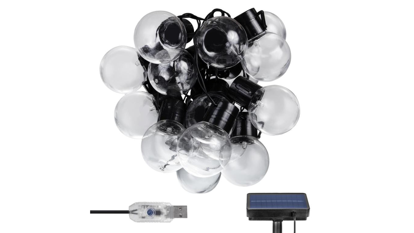 Solarna girlanda ogrodowa LED 2w1 Maclean, IP44, 3W, 10lm, 3000K, akumulator 2*600 mAh, 5V DC, 7m, MCE424