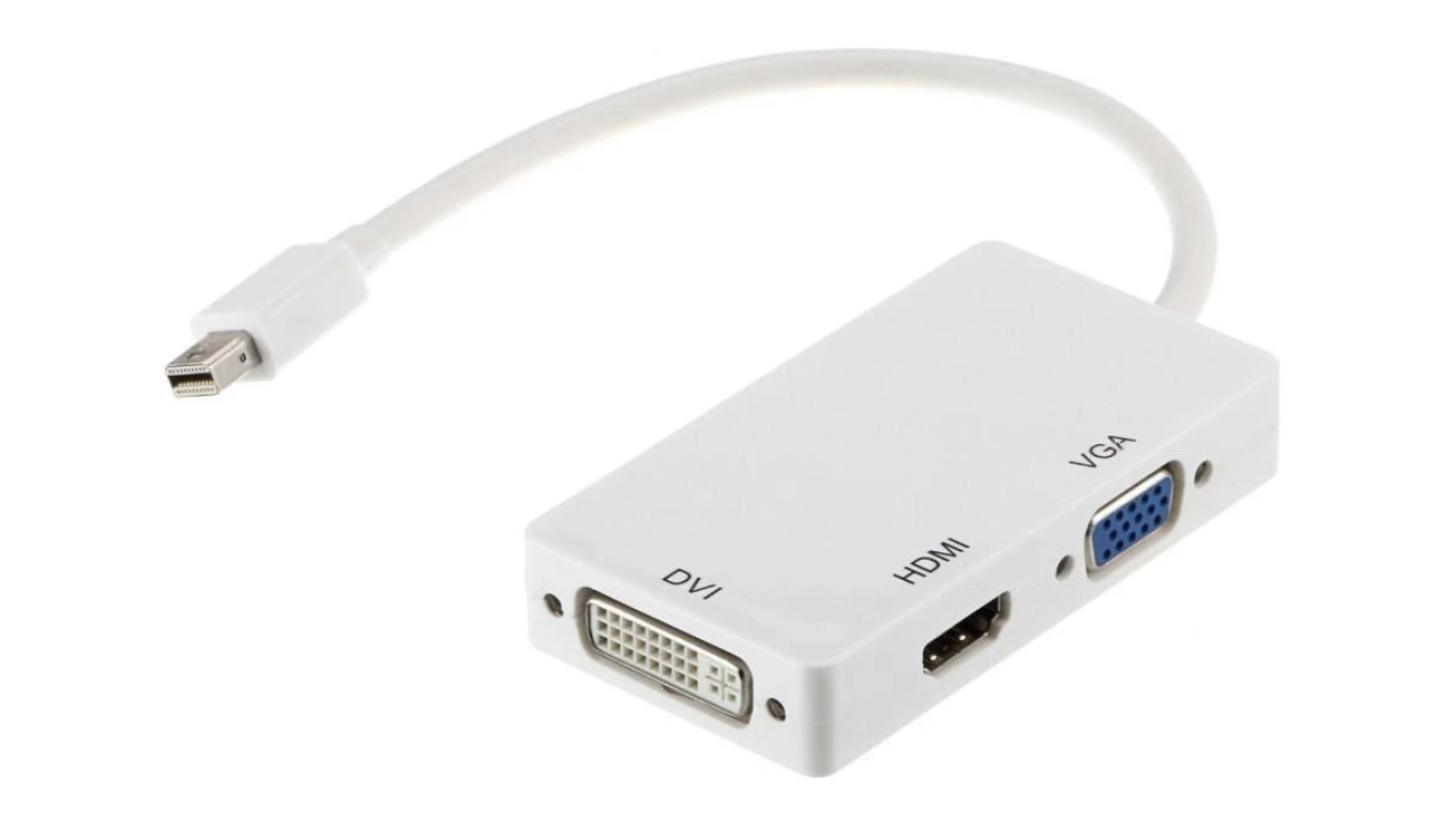 AUDA CableTime Adapter mini DisplayPort - HDMI + SVGA (D-Sub 15-pin) + DVI-I (24+5pin) Full HD (wtyk / 3x gniazdo) biały 15cm