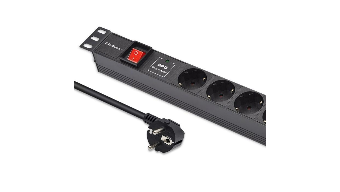 Qoltec Aluminiowa Listwa zasilająca PDU do RACK 19 1U 16A 6xSCHUKO 1.8m