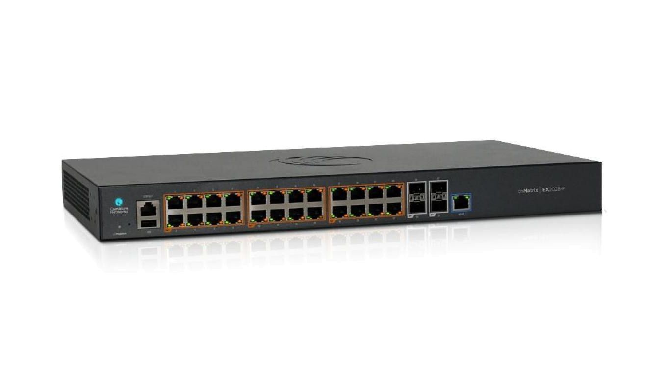 Switch 24x RJ45 1000Mb/s PoE+, 4x SFP+, zarządzalny Cambium L2+ cnMatrix EX2028-P