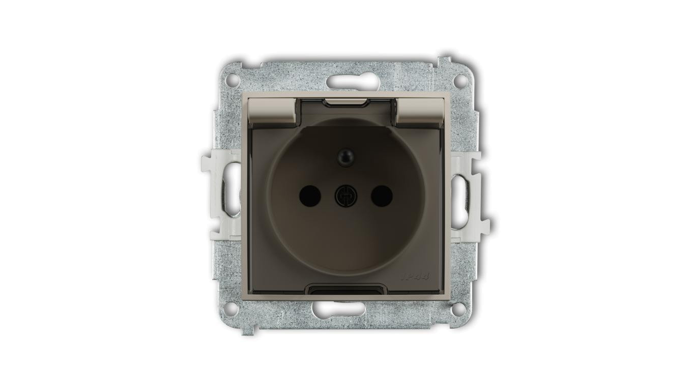 MINI Mechanizm gniazda bryzgoszczelnego z uziemieniem 2P+Z (klapka dymna, przesłony torów prądowych) taupe 60MGPB-1zdp