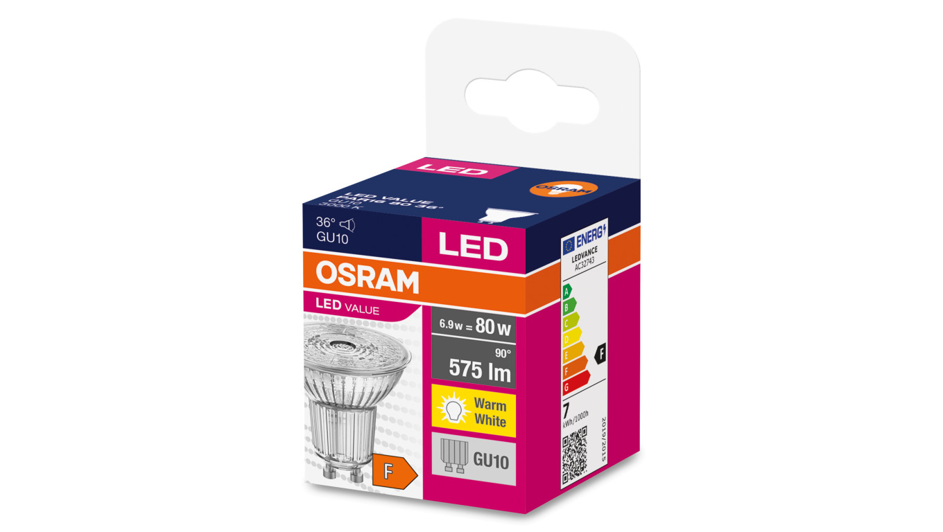 Żarówka LED VALUE PAR16 80 GU10 6,9W 575lm 3000K 830 36st. 3 LATA GWARANCJI 4058075096646