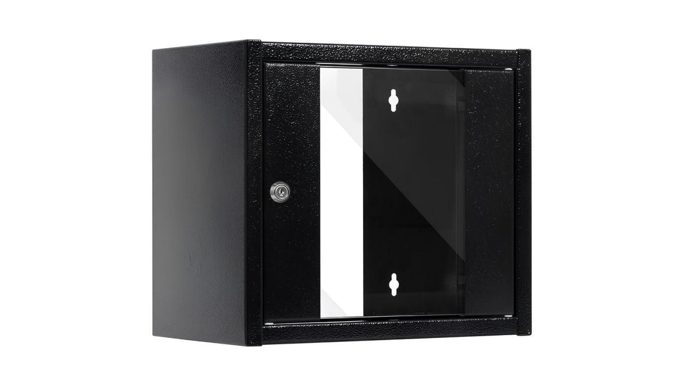 Szafa wisząca RACK 10 6U 300mm drzwi szklane czarna NETRACK S-Line