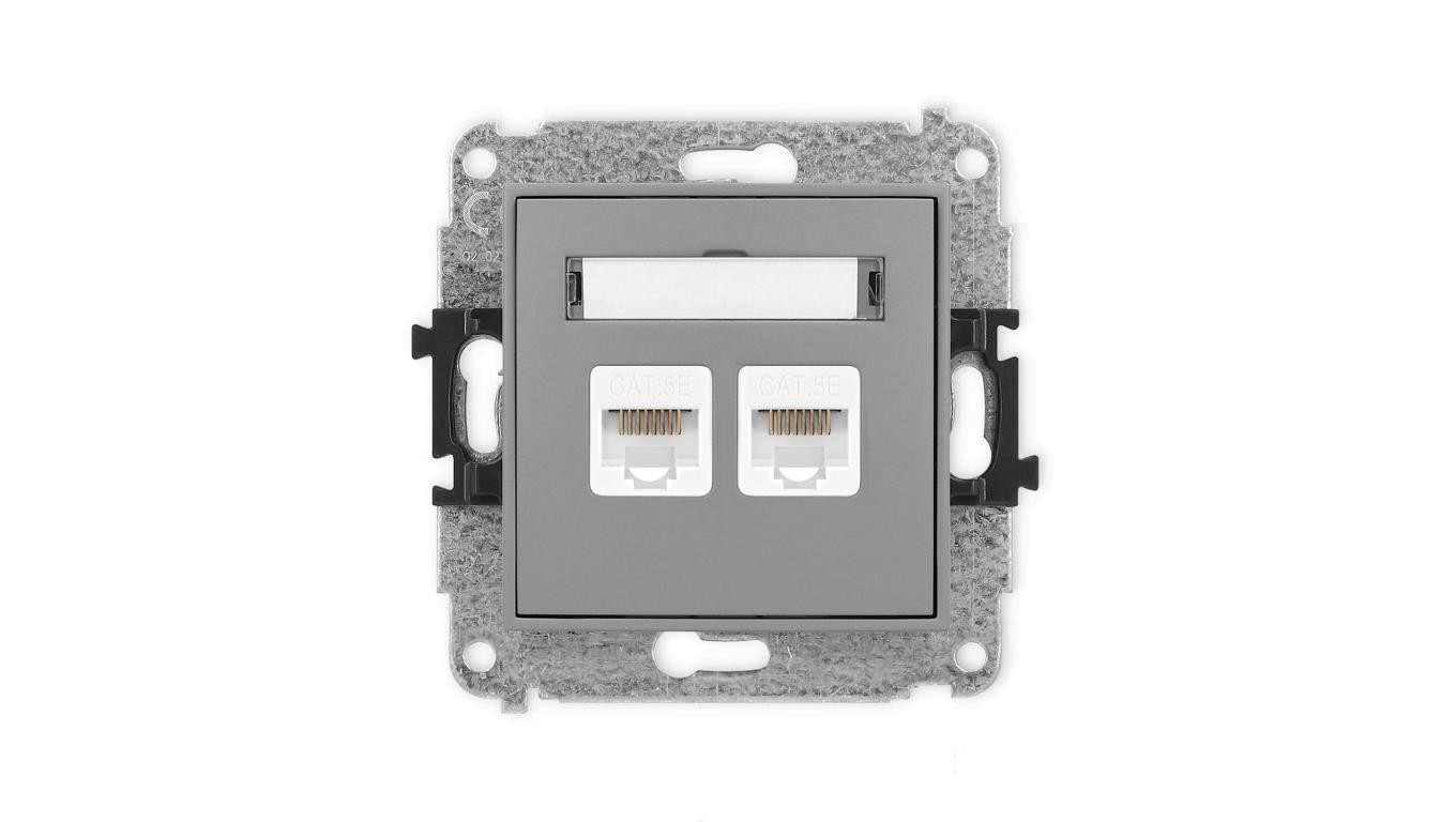 ICON Mechanizm gniazda komputerowego podwójnego 2xRJ45, kat. 5e, 8-stykowy szary mat 27IGK-2