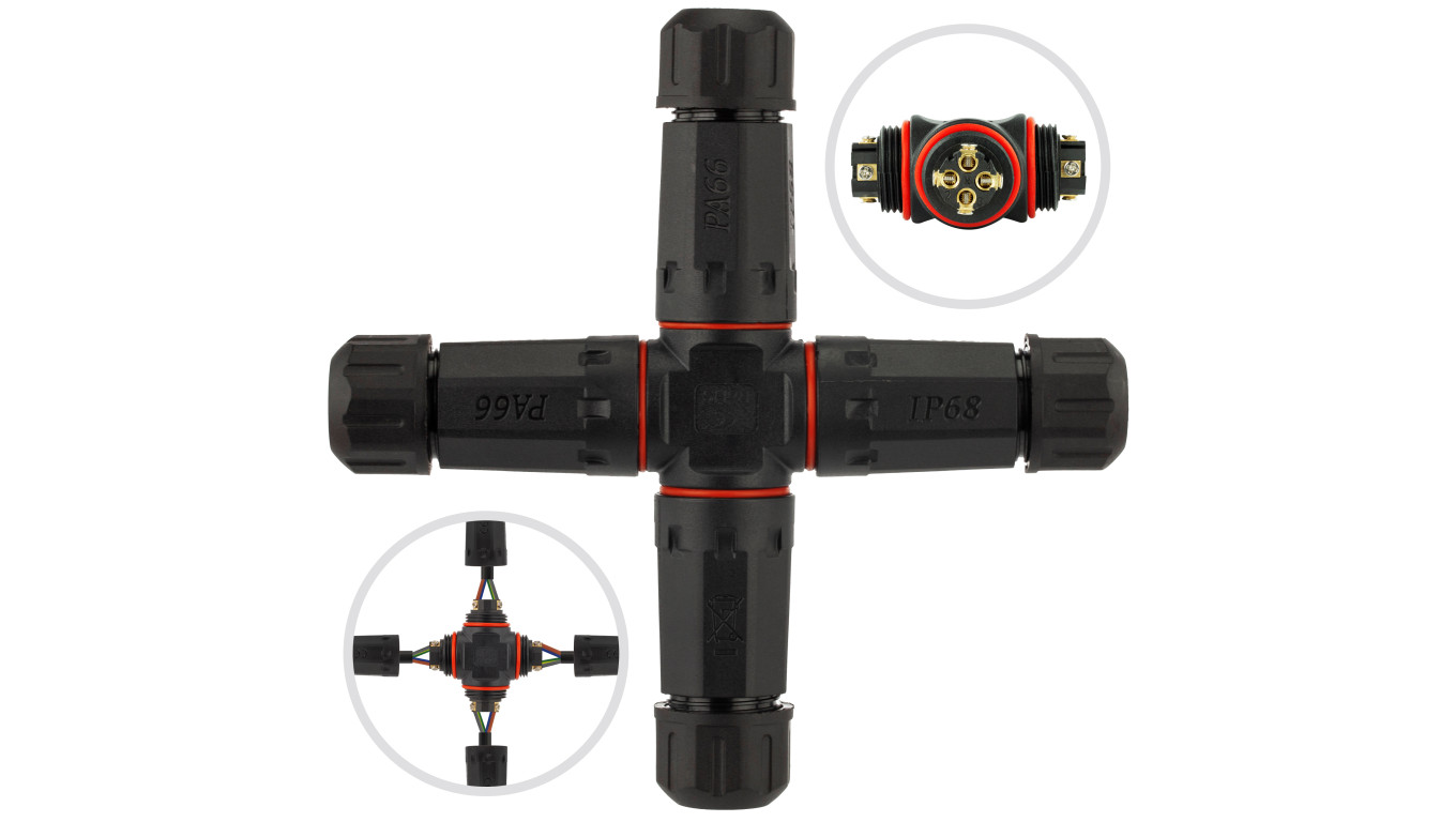 Mufa hermetyczna z dławikami 4x4mm2 IP68 PA66 250V czwórnik czarna NEKU