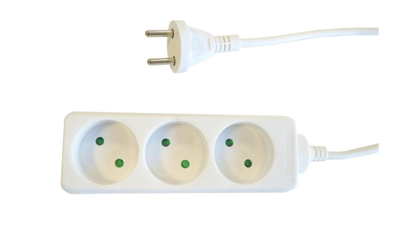 Przedłużacz 3-gniazdowy, 5m biały, b/u 2x1,0mm OWY / 24260