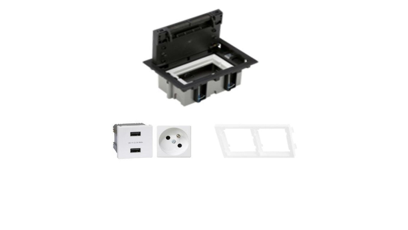 KONTAKT SIMON FLOOR BOX puszka podłogowa 1x gniazdo pojedyncze + 1x gniazdo USB ładowania podwójne do podłóg technicznych ( podn