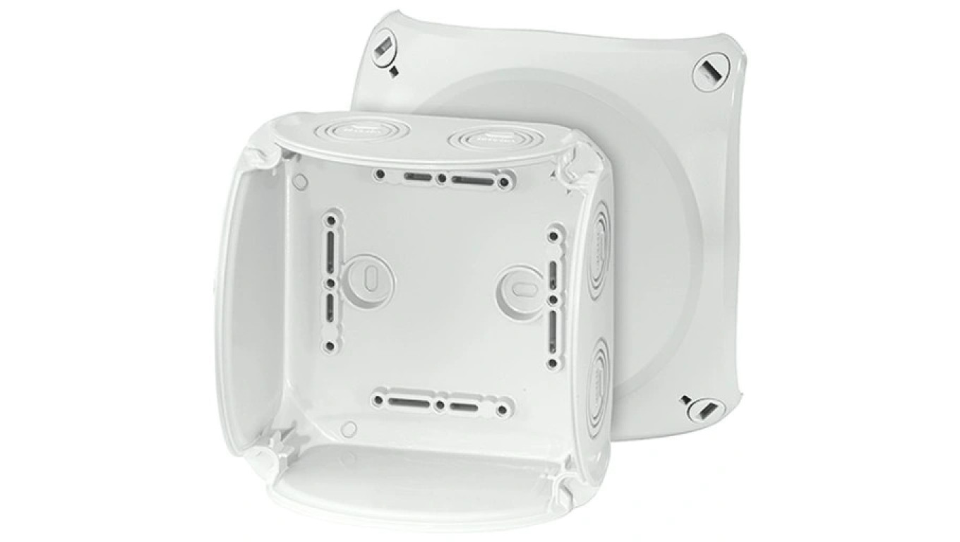 Puszka instalacyjna KF 0600 G natynkowa bez zacisków z linką łączącą pokrywę z podstawą 130x130x77mm hermetyczna IP66 szara HENS