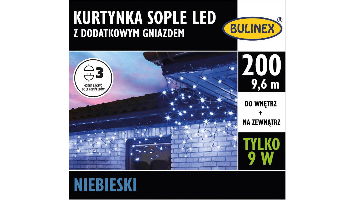 Lampki Bulinex 200led niebieskie 9,60m kurtyna sople