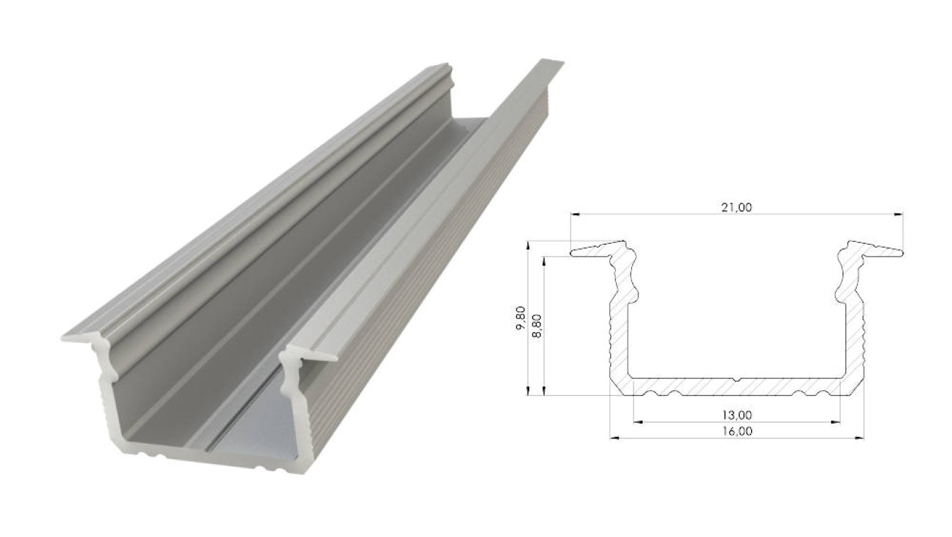 Profil wpuszczany srebrny, długość 2020mm